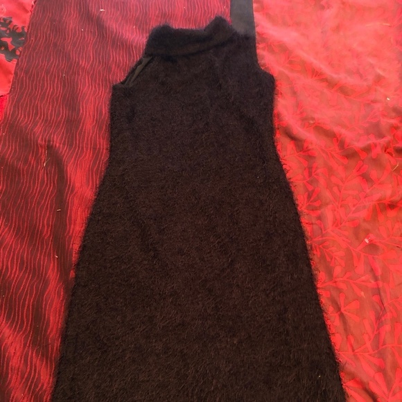 BYOB med black mohair like dress, slip underneath, sleeveless, clingy turtleknec - Picture 1 of 8